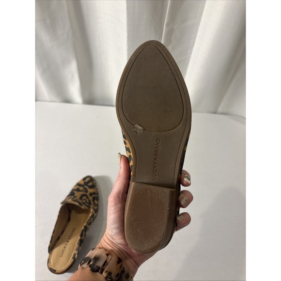 LUCKY BRAND Margrete Cheetah Print Suede Leather Mules Clogs 6M - Picture 7 of 8